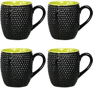 Caffeine Ceramic Handmade Black & Green bubble Coffee Mugs (Set of 4) - Caffeine Premium Stoneware