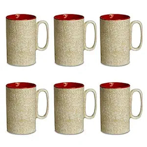 Caffeine Ceramic Stoneware Handmade White & Red Milk Mug (Set of 6) - Caffeine Premium Stoneware