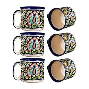 Caffeine Ceramic Handmade Blue Jaipuri Maggie Mug (Set of 6) - Caffeine Premium Stoneware