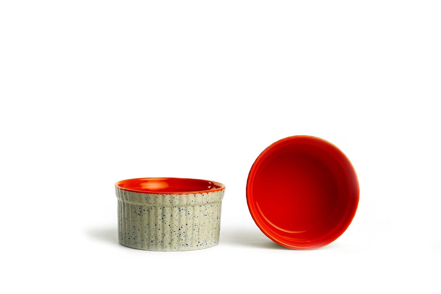 Caffeine Ceramic Handmade Matte Cream & Orange Ramekin Bowl (set of 6,) - Caffeine Premium Stoneware