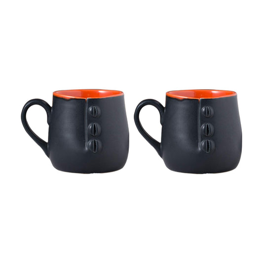 Caffeine Ceramic Handmade black and Orange Buttoned Tea Cup (Set of 4) - Caffeine Premium Stoneware