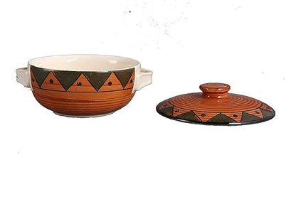 Caffeine Premium Ceramic  Brown Soorya Serving Donga Casserole (1 Large, 1 Small, Set of 2)