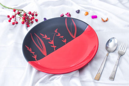 Caffeine Premium Ceramic Handmade Black & Red Combo Dinner Set (3 pcs)