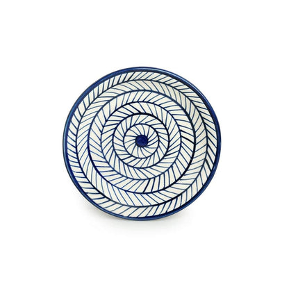 Caffeine Ceramic Handmade Blue Chevron Dinner Set (Set of 3) 1 Dinner Plate & 2 Katori Bowl