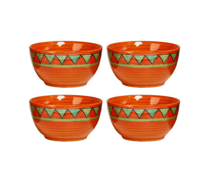 Caffeine Ceramic Handmade Orange & Green Triangles Dessert Bowl (Set of 4) - Caffeine Premium Stoneware