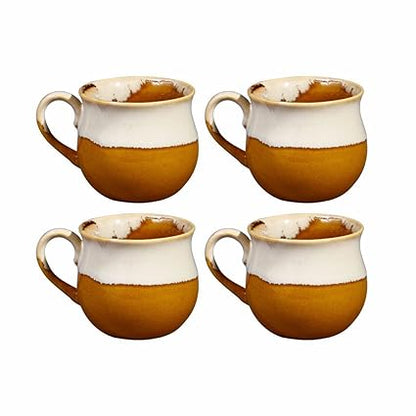 Caffeine Ceramic Handmade Mustard & White Studio Tea Cup Set of 4 - Caffeine Premium Stoneware