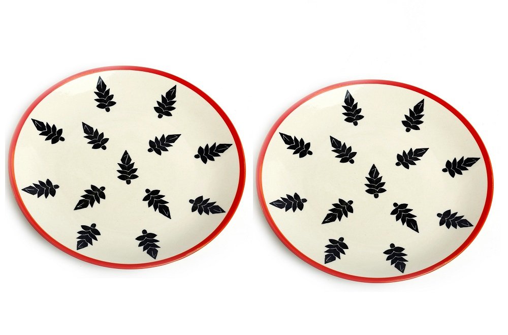 Caffeine Ceramic Handmade Christmas Tree Dinner Plates (10 Inch, Set of 2 ( Microwave & Dishwasher Safe)