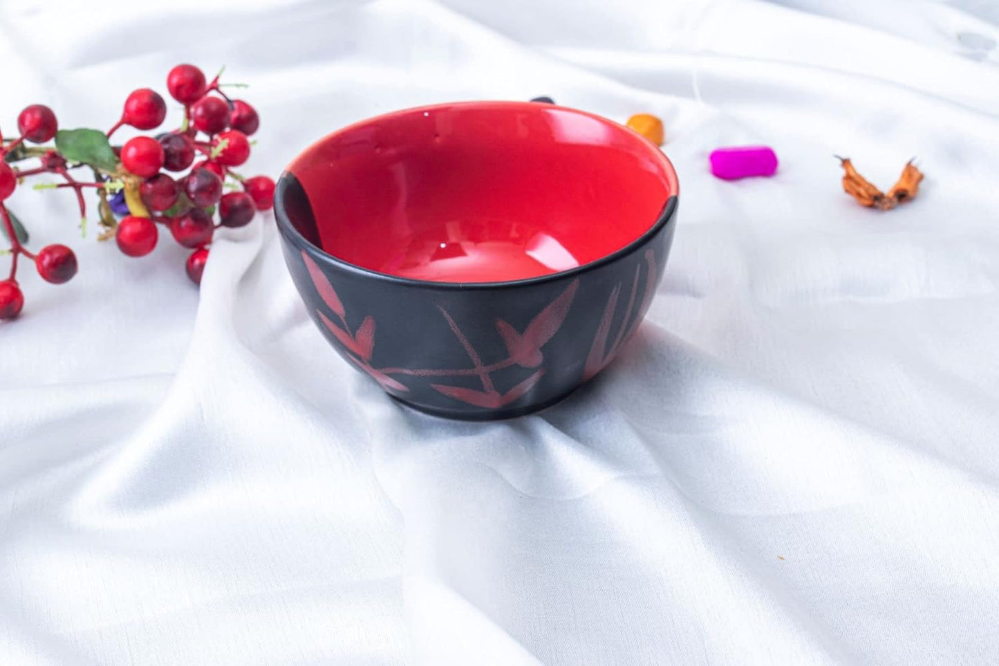 Caffeine Premium Ceramic Handmade Black & Red Combo Dinner Set (3 pcs)