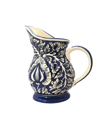 Caffeine Ceramic Handmade Stoneware Blue Mughal Water jug (Set of 1, 700 ml) - Caffeine Premium Stoneware