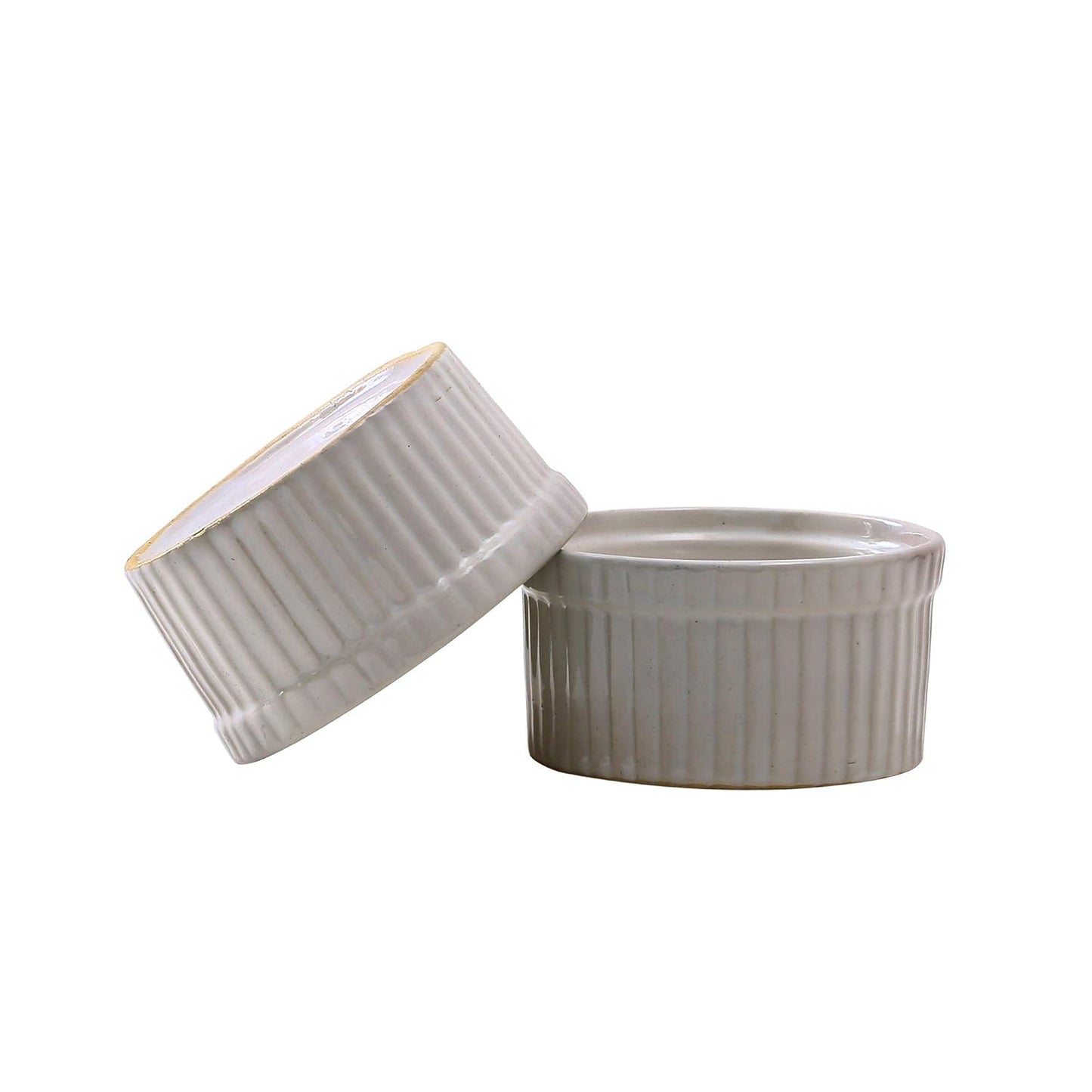 Caffeine Ceramic Handmade Glossy White Ramekin bowl (Set of 2) - Caffeine Premium Stoneware