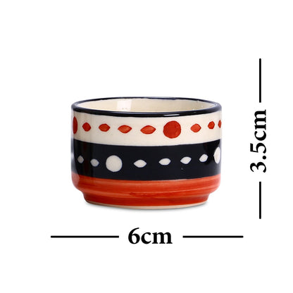 Caffeine Ceramic Stoneware Handmade Red & Black Dotted Dip and Sauce (Set of 4, 50 ml) - Caffeine Premium Stoneware