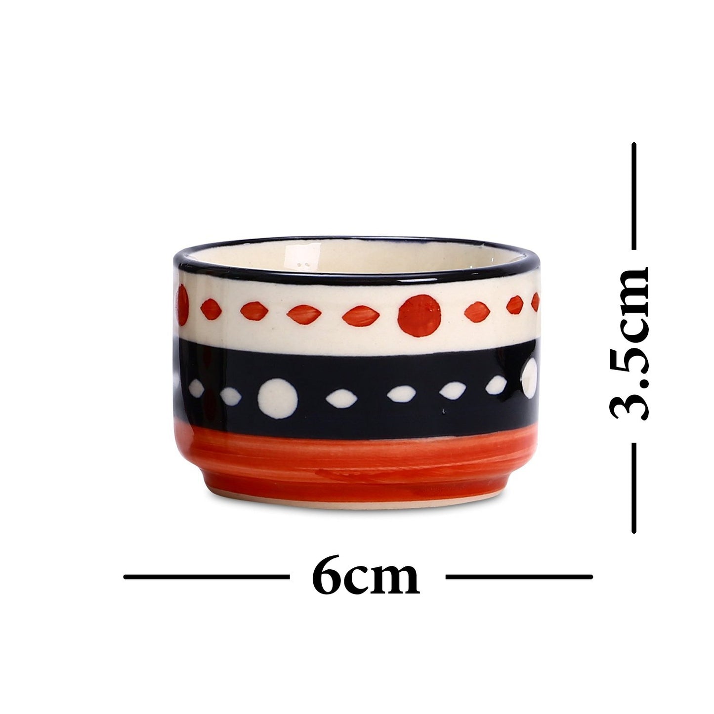 Caffeine Ceramic Stoneware Handmade Red & Black Dotted Dip and Sauce (Set of 6, 50 ml) (Microwave & Dishwasher Safe) - Caffeine Premium Stoneware