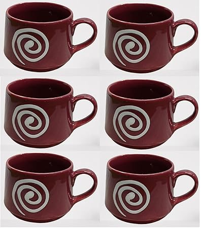 Caffeine Ceramic Handmade Tea Cup Doodle Rustic Brown ( Set of 6) - Caffeine Premium Stoneware