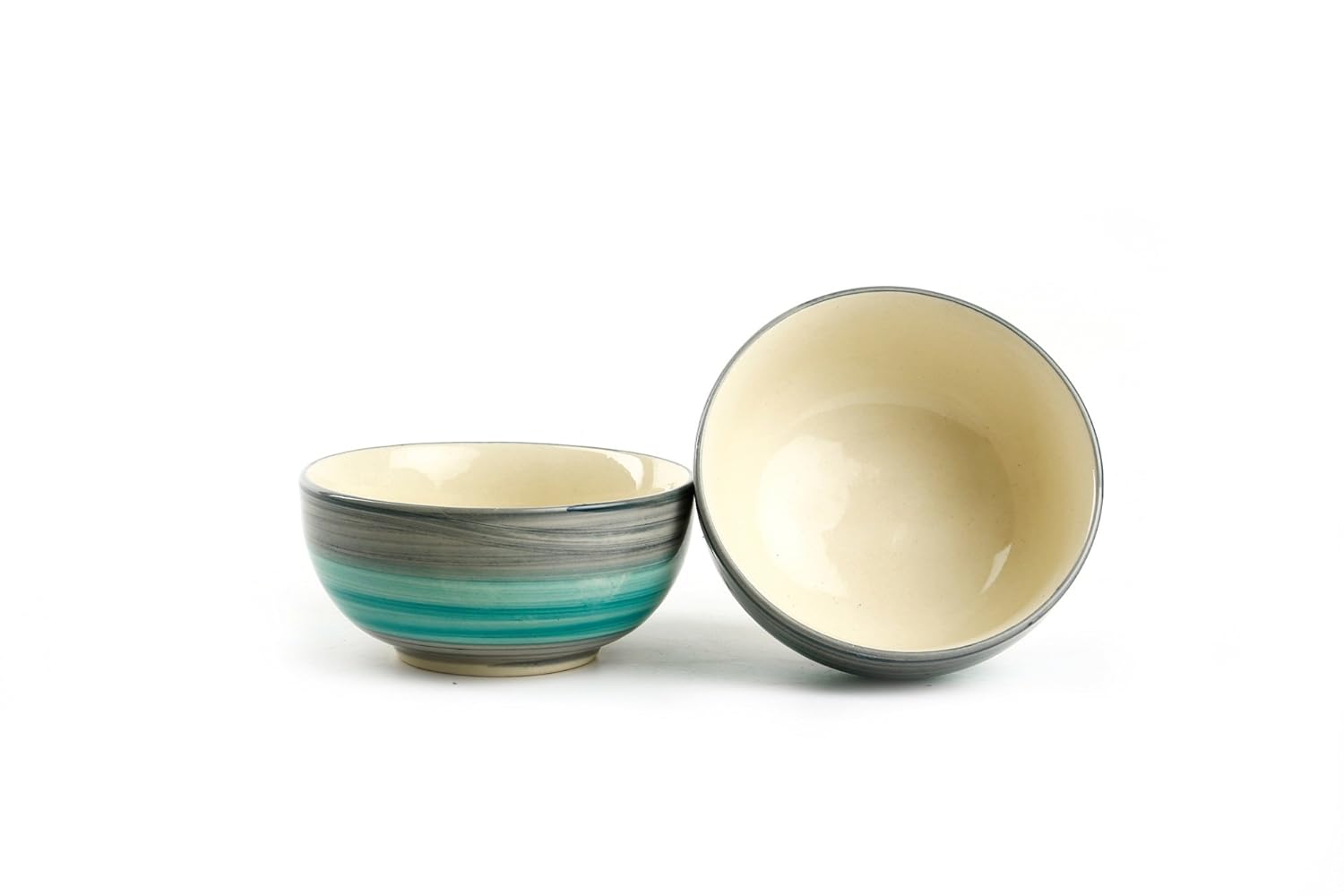 Caffeine Ceramic Handmade Sea Green Dessert Bowl (Set of 2, 150 ml) - Caffeine Premium Stoneware