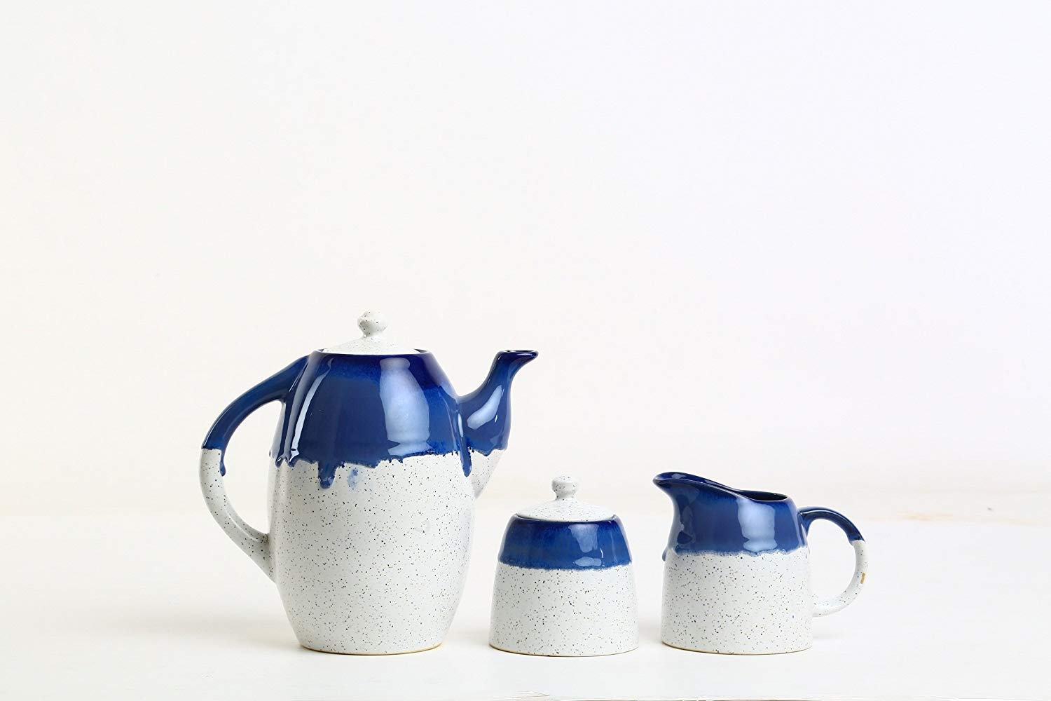 Caffeine Ceramic Handmade Blue & White Studio Tea Set - (Set of 15 pcs) - Caffeine Premium Stoneware