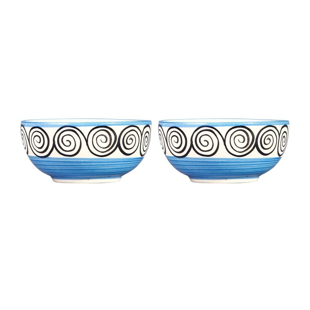 Caffeine Ceramic Handmade Blue Doodle Dessert Bowl (Set of 2, 150 ml) - Caffeine Premium Stoneware