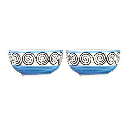 Caffeine Ceramic Handmade Blue Doodle Dessert Bowl (Set of 2, 150 ml) - Caffeine Premium Stoneware