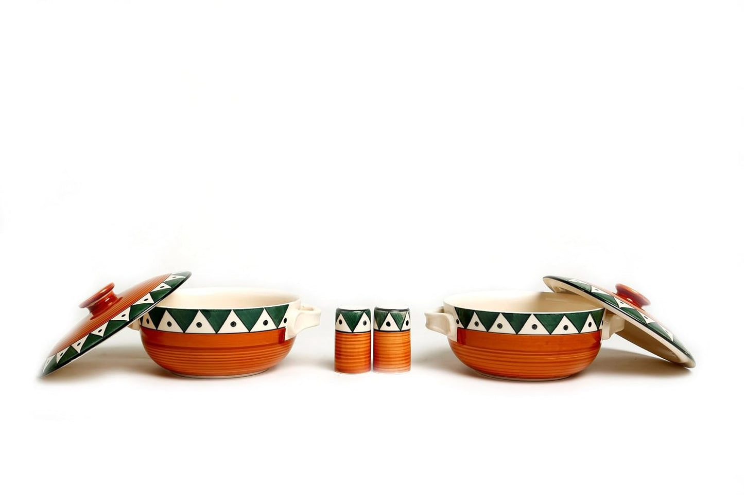 Caffeine Ceramic Handmade Green and Orange Dinner Set (37 pcs) - Caffeine Premium Stoneware
