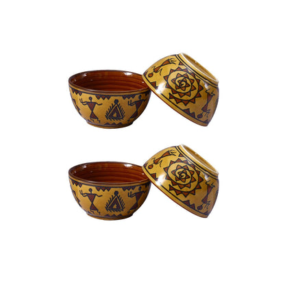 Caffeine Ceramic Handmade Mustard Romani Dinner Set (Set of 19)