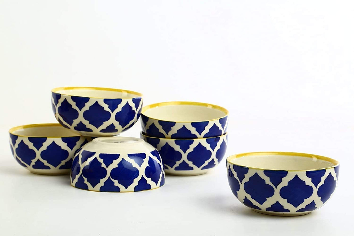 Caffeine Ceramic Handmade Blue Umrao Soup Bowl with spoon  set of 6 - Caffeine Premium Stoneware