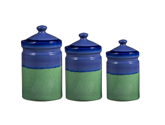 Caffeine Handmade Stoneware Ceramic Blue & Green Studio Barni/Pickle Jar (Set of 3) - Caffeine Premium Stoneware