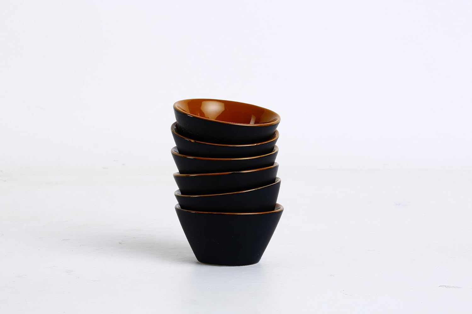 Caffeine Ceramic Handmade Black Matte and Brown Dessert Bowl (Set of 6, 150 ml) - Caffeine Premium Stoneware