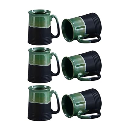 Caffeine Ceramic Handmade Green and Black Studio Beer Mug - Set of 6 - Caffeine Premium Stoneware