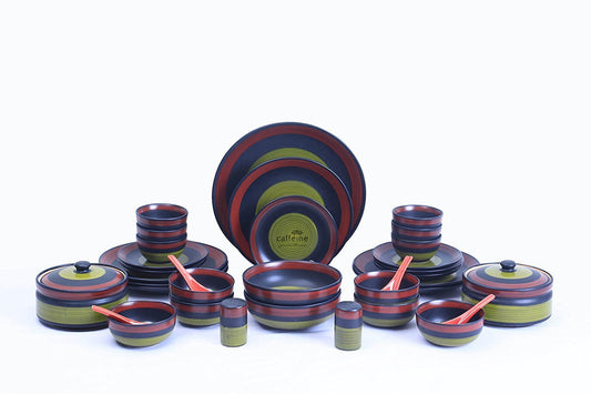 Caffeine Ceramic Handmade Green Chandrakari Dinner Set (37 pcs.) - Caffeine Premium Stoneware