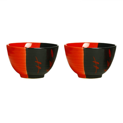 Caffeine Ceramic Handmade Black Red Dual Shade Dessert Bowl (Set of 2, 150 ml) - Caffeine Premium Stoneware