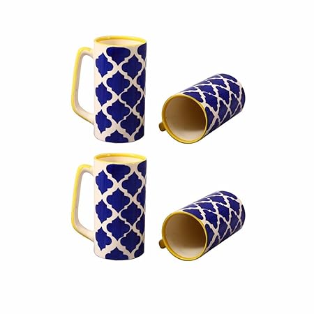 Caffeine Ceramic Handmade Blue Umrao Milk Mug (Set of 4) - Caffeine Premium Stoneware