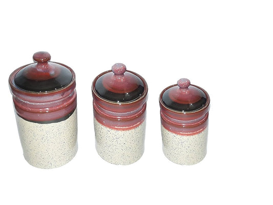 Caffeine Ceramic Stoneware Handmade Multi colour Barni/Pickle Jar (Set of 3) - Caffeine Premium Stoneware