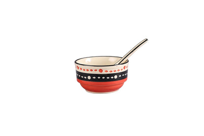 Caffeine Ceramic Handmade Red and Black Dotted Dinner Set (37 pieces - Microwave & Dishwasher Safe) - Caffeine Premium Stoneware