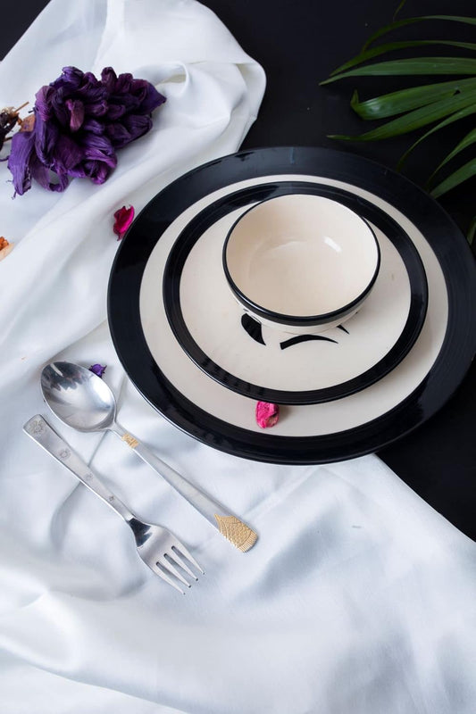 Caffeine Ceramic Handmade Black Imperial Combo Dinner Set of 12 pcs.