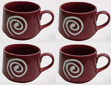 Caffeine Ceramic Handmade Tea Cup Doodle Rustic Brown ( Set of 6) - Caffeine Premium Stoneware