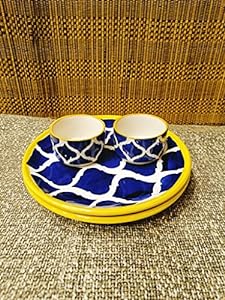 Caffeine Ceramic Handmade Blue Umrao Snack Combo Set of 4 - Caffeine Premium Stoneware