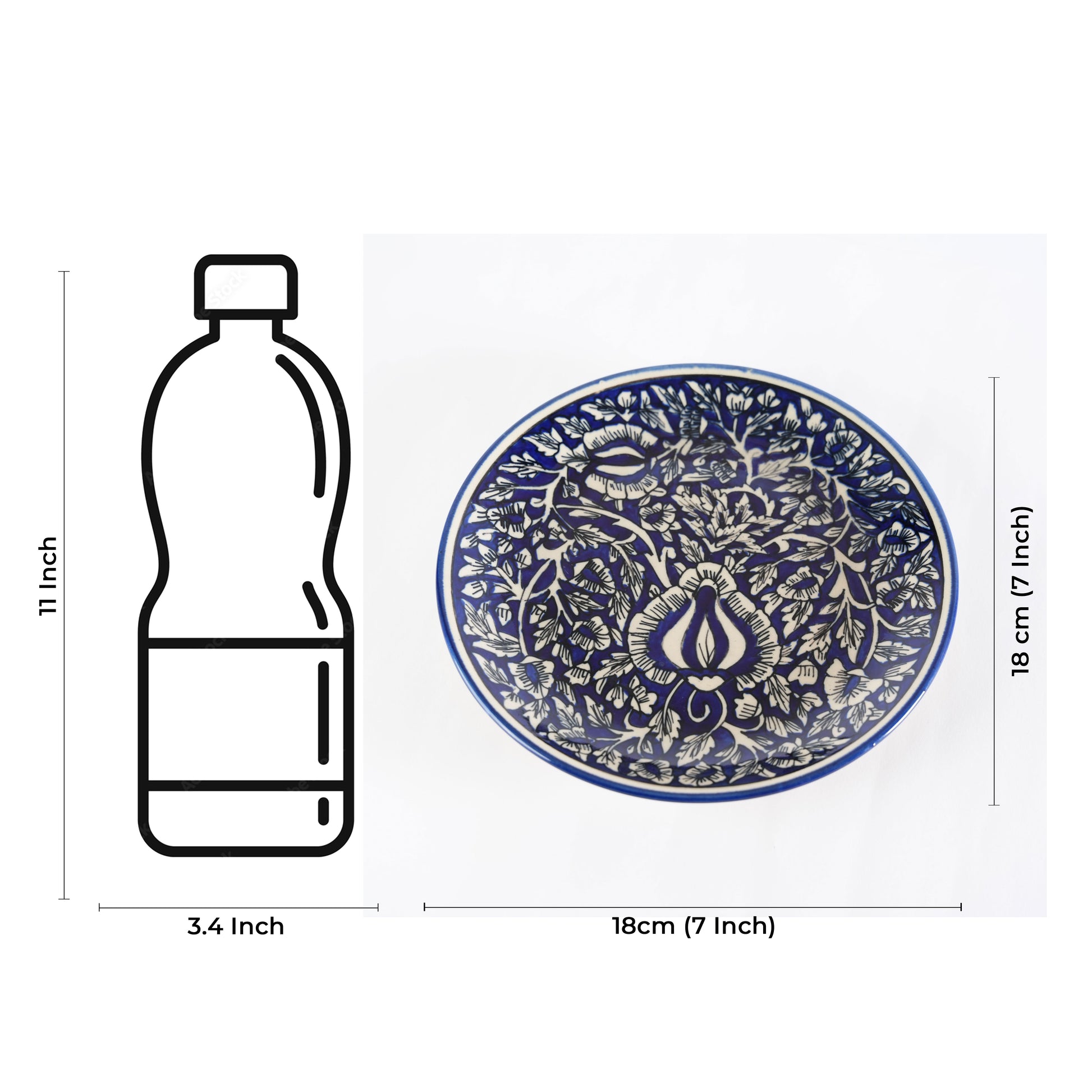 Caffeine Ceramic Handmade Stoneware Blue Mughal Quarter Plate 7”(Set of 2 , Dishwasher & Microwave Safe ) - Caffeine Premium Stoneware