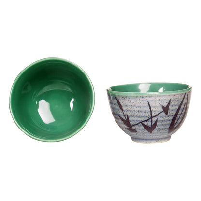 Caffeine Ceramic Handmade Sea Green and Matte Grey Leaf Dessert Bowl (Set of 2, 150 ml) - Caffeine Premium Stoneware