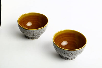 Caffeine Ceramic Handmade White Crackle Nut Serving Bowl (Set of 2) - Caffeine Premium Stoneware