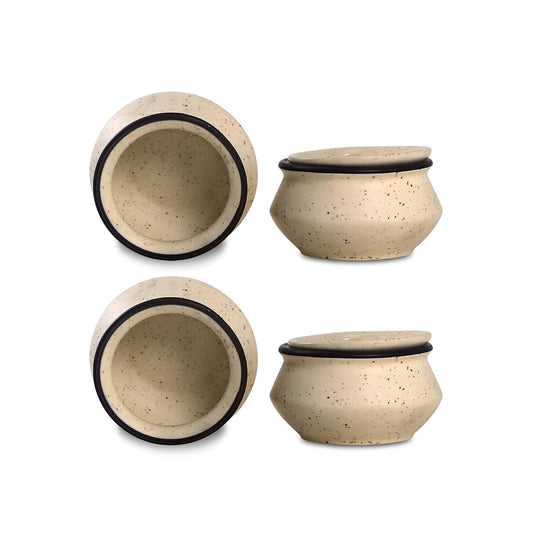 Caffeine Ceramic Handmade Cream & Black Matte Dip and Sauce (Set of 4, 50 ml) - Caffeine Premium Stoneware