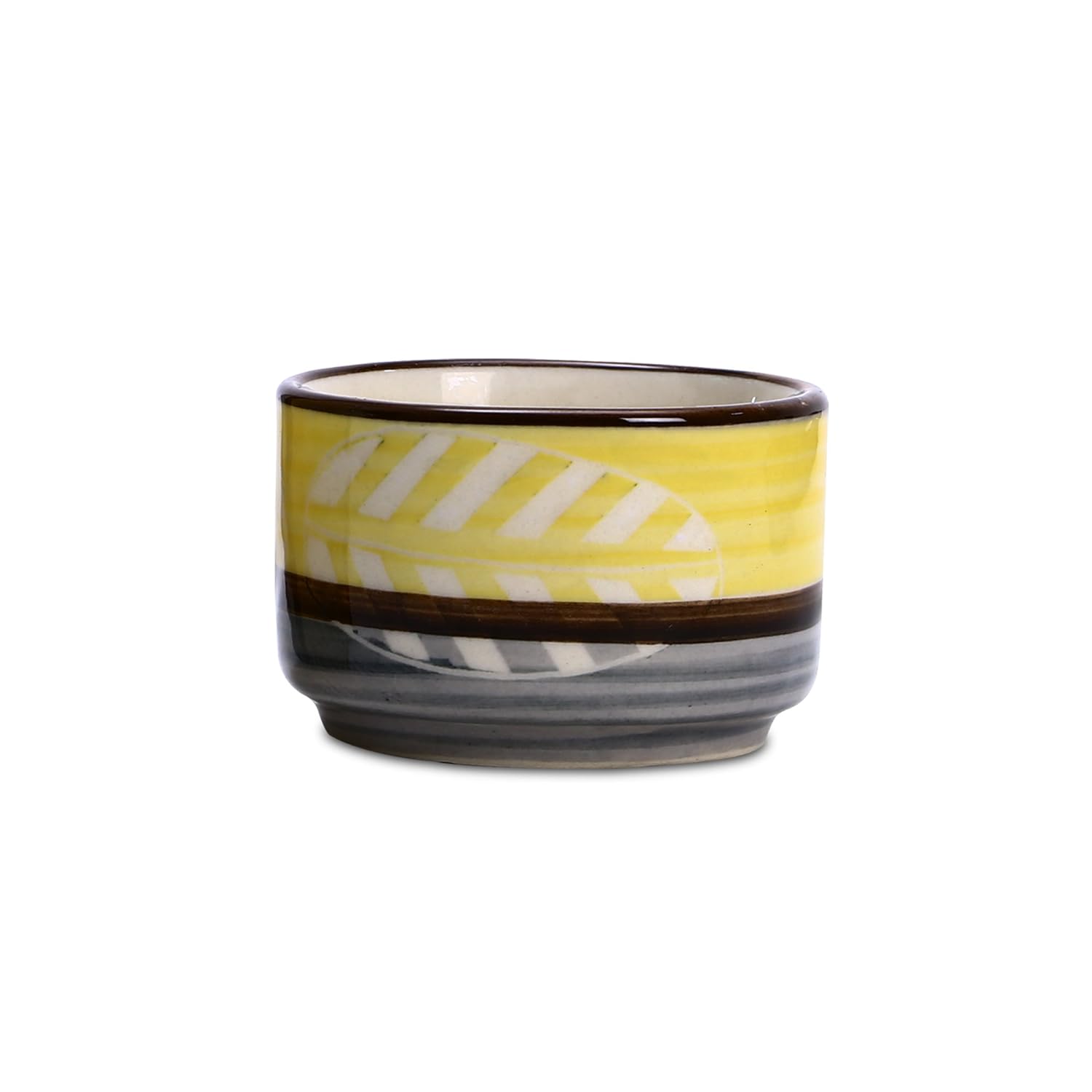Caffeine Ceramic Handmade Yellow & Grey Leaf Dip and Sauce (Set of 4, 50 ml) - Caffeine Premium Stoneware