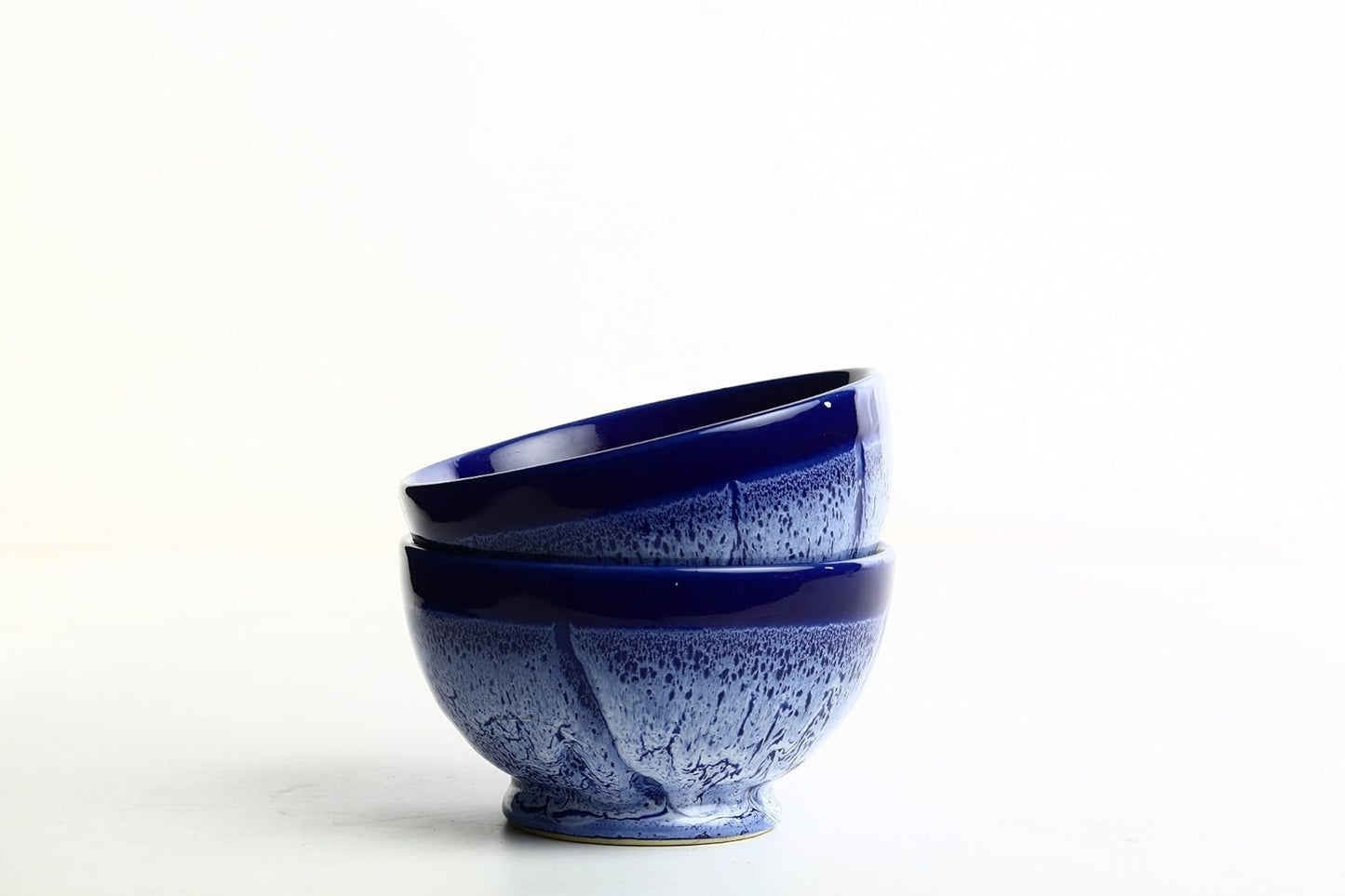 Caffeine Ceramic Handmade Blue Crackle Nut Serving Bowl (Set of 2) - Caffeine Premium Stoneware