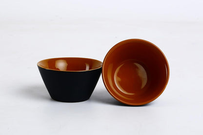 Caffeine Ceramic Handmade Black Matte and Brown Dessert Bowl (Set of 6, 150 ml) - Caffeine Premium Stoneware