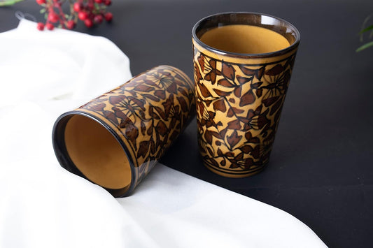 Caffeine Ceramic Handmade Brown Sehra Water Glass (300ml) Set of 2) - Caffeine Premium Stoneware