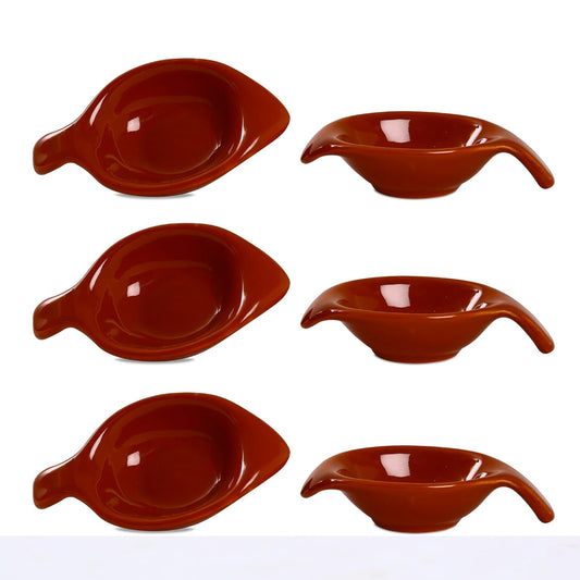 Caffeine Ceramic Stonewear Handmade Brown Glossy Dip and Sauce (Set of 6, 40 ml) - Caffeine Premium Stoneware