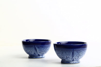 Caffeine Ceramic Handmade Blue Crackle Nut Serving Bowl (Set of 2) - Caffeine Premium Stoneware