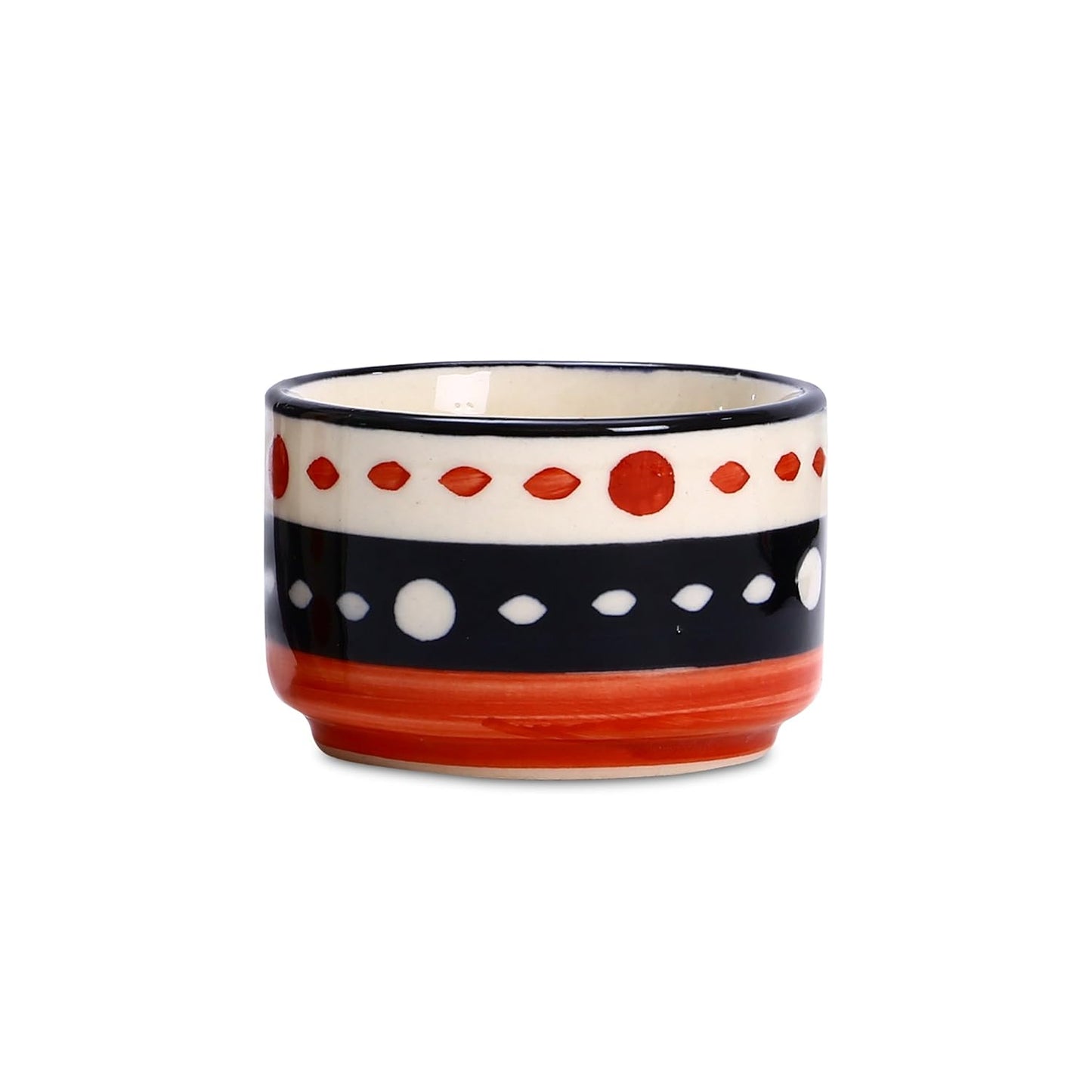 Caffeine Ceramic Stoneware Handmade Red & Black Dotted Dip and Sauce (Set of 6, 50 ml) (Microwave & Dishwasher Safe) - Caffeine Premium Stoneware