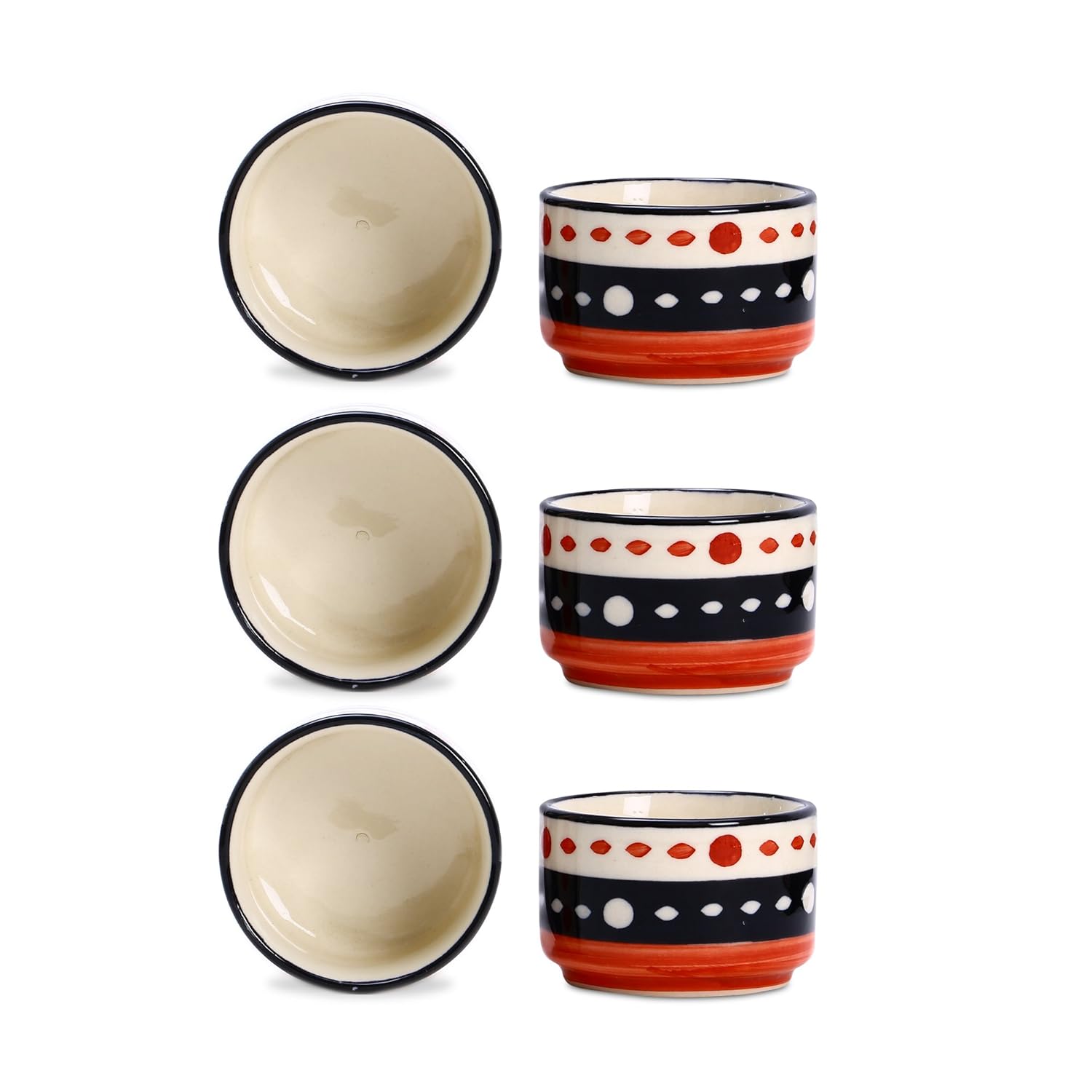 Caffeine Ceramic Stoneware Handmade Red & Black Dotted Dip and Sauce (Set of 6, 50 ml) (Microwave & Dishwasher Safe) - Caffeine Premium Stoneware