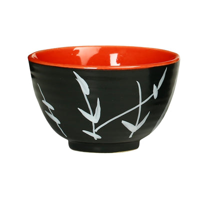 Caffeine Ceramic Handmade Black & red Bamboo Dessert Bowl (Set of 4, 150 ml) - Caffeine Premium Stoneware