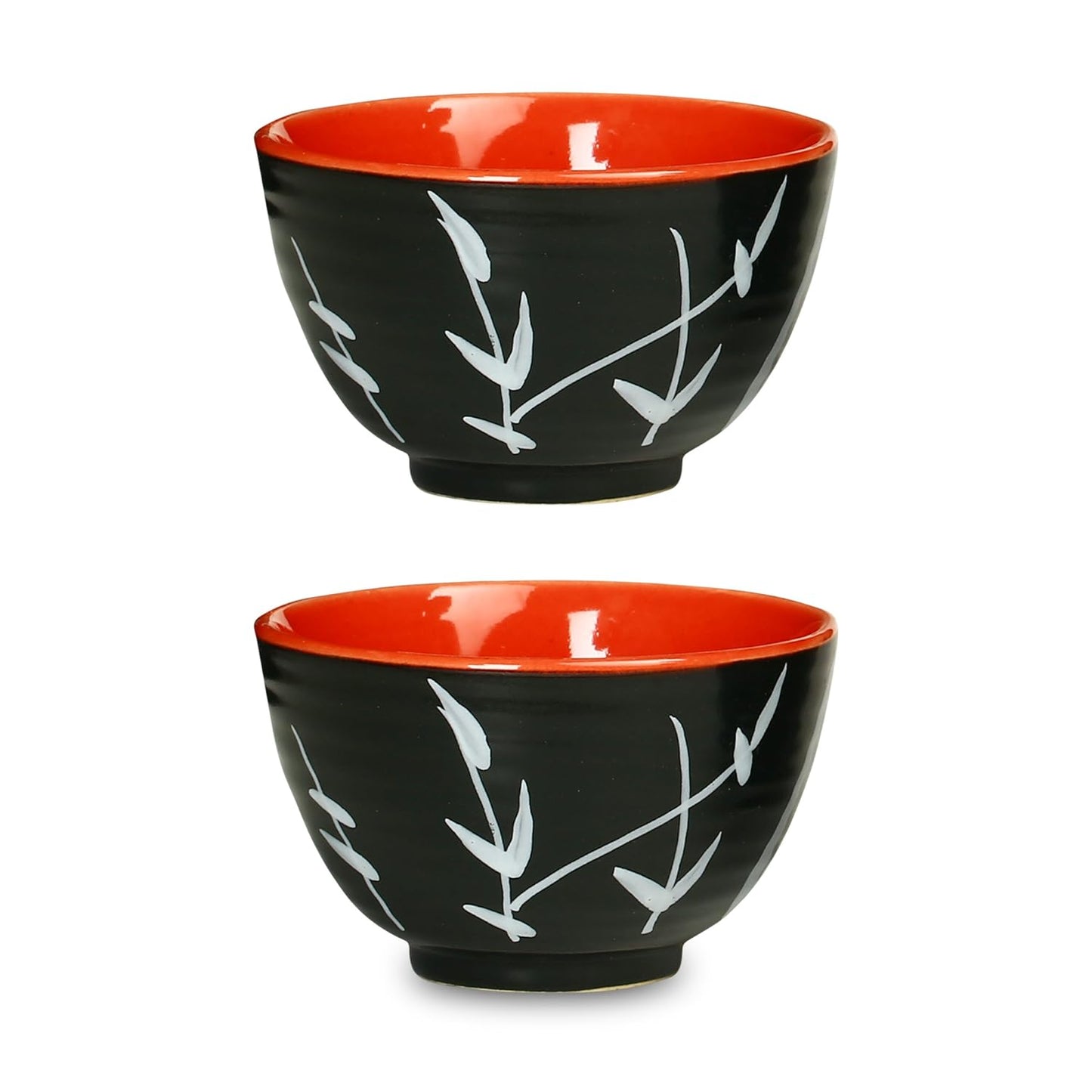 Caffeine Ceramic Handmade Black & red Bamboo Dessert Bowl (Set of 4, 150 ml) - Caffeine Premium Stoneware