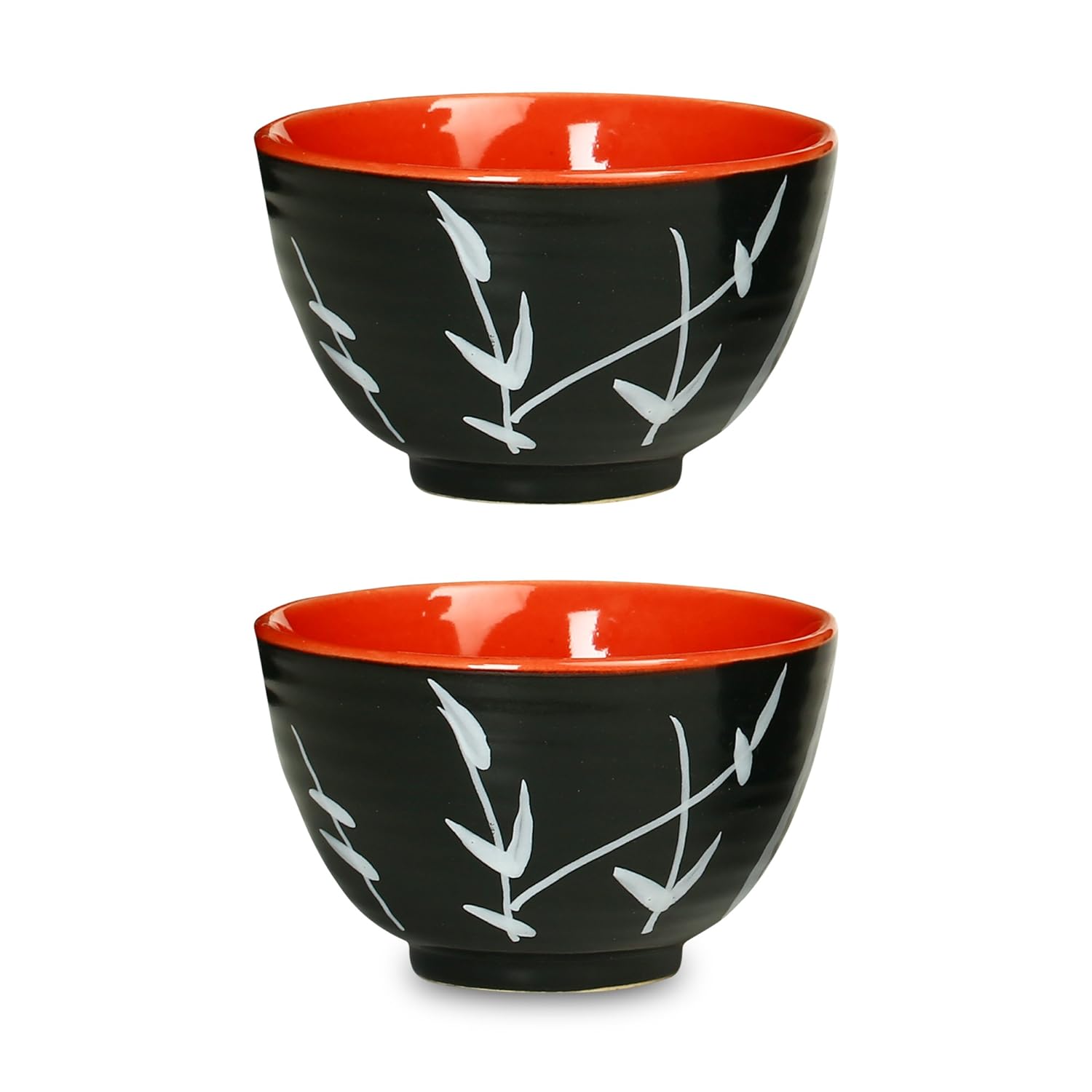 Caffeine Ceramic Handmade Black & red Bamboo Dessert Bowl (Set of 4, 150 ml) - Caffeine Premium Stoneware